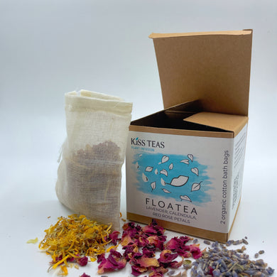 Lavender, Calendula, Red Rose Petals  This comes with 2 individual bath bags to double your pleasure.  Just pop 1 bag in a hot bath and submerge yourself into a botanical caress.