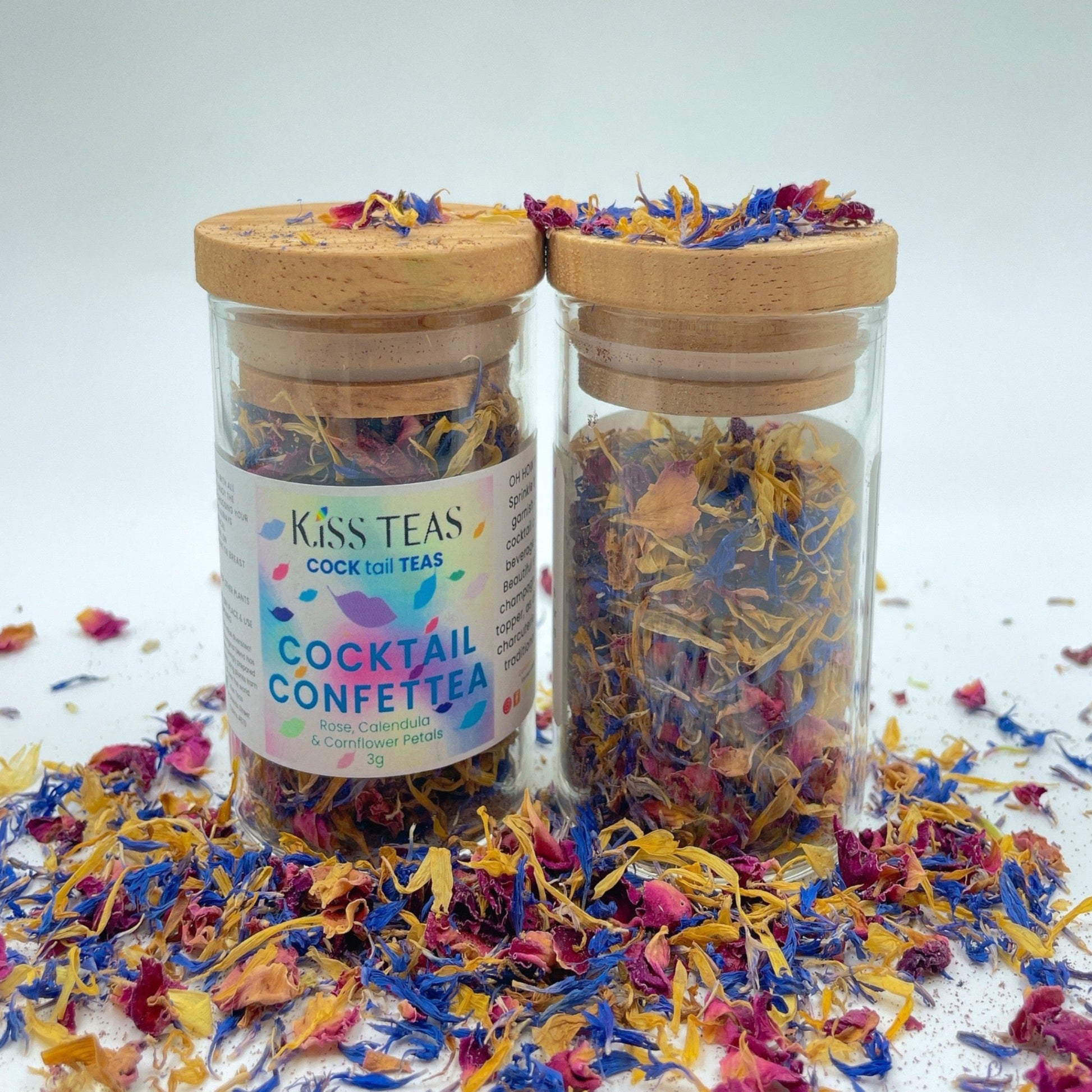 Colourful mix of Rose, Calendula and Cornflowers to make a natural confetti for decoration on platters, cocktails and table design